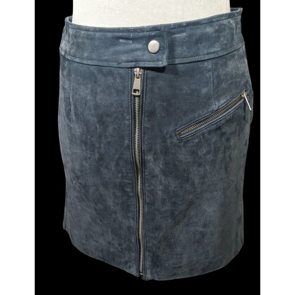 Bagatelle NYC Blue/Grey Suede Full Zip Mini Skirt Size Small